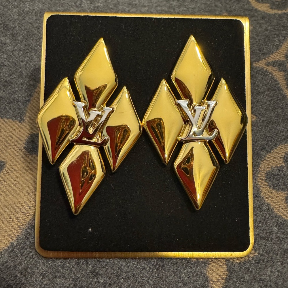 Louis Vuitton Gold and Silver Diamond-Shaped Earrings